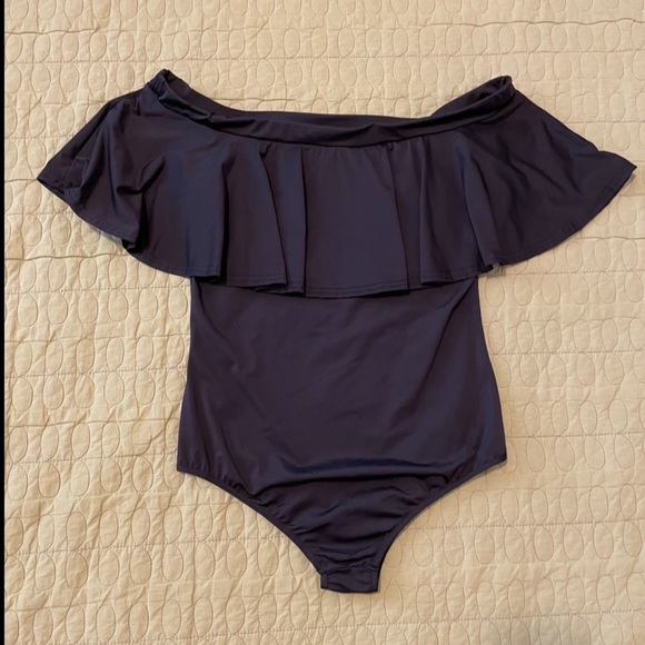 Body Suit Black 1-piece pull-on stretchable worn on or off the shoulders, Size M - Picture 3 of 8